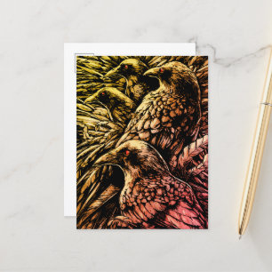 Postal Cuervos de Ojos Rojos – Fauna Misteriosa Gótica