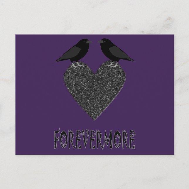 Postal Cuervos góticos y corazón negro (Anverso)