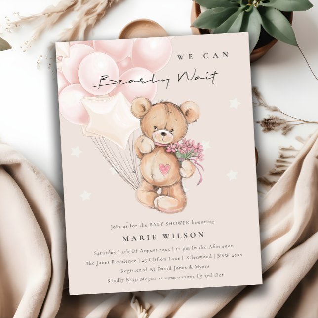 Postal Cuestionado Rubor Bear Bearly Wait Balloon Baby Sh (Subido por el creador)