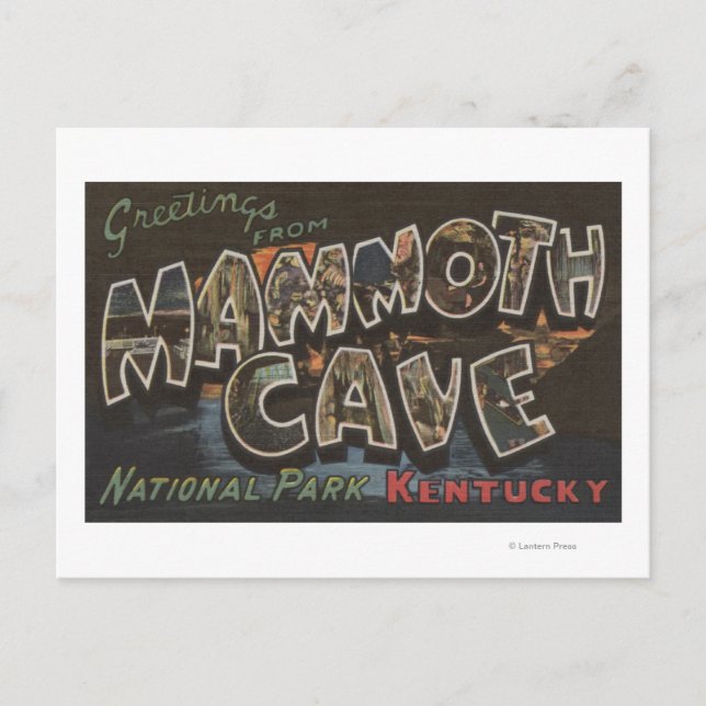 Postal Cueva Mammoth, Kentucky - Escenas de letras grande (Anverso)