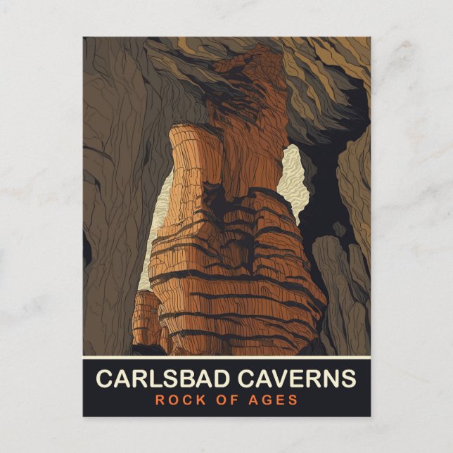 Postal Cuevas de Carlsbad, Roca de las Edades, Viaje (Anverso)