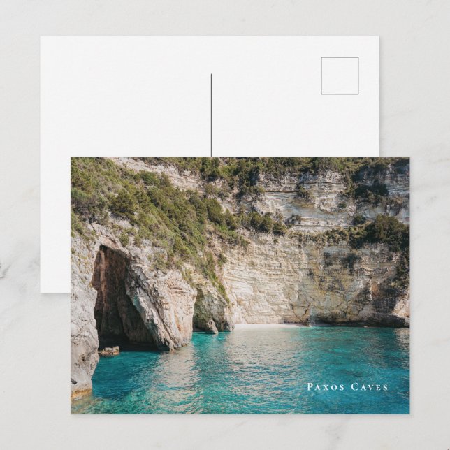 Postal Cuevas de Paxos Grecia Costera (Anverso / Reverso)