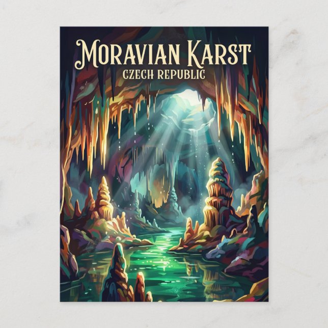Postal cuevas del Karst de Moravia República Checa (Anverso)