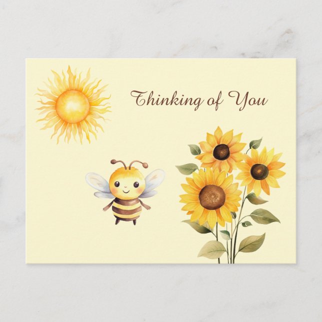 Postal Cuidada acuarela Abeja y girasol (Anverso)