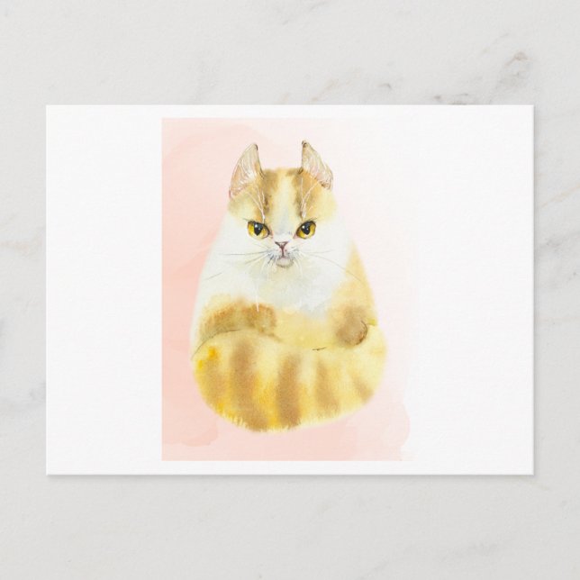 Postal Cuidada acuarela de gato (Anverso)