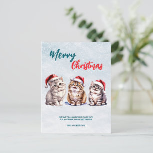 Postal Cuidada acuarela gatito Santa Merry Navidad