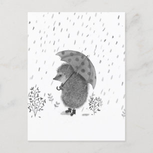 Postal Cuidada acuarela Hedgehog Rainy Day Whimsical