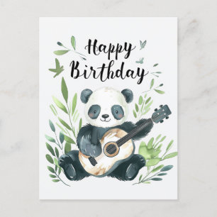 Postal Cuidada acuarela Panda tocando guitarra Cumpleaños