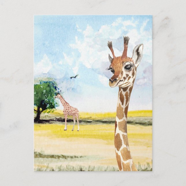 Postal Cuidada bebé Giraffe Africa Watercolor (Anverso)