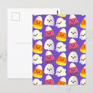 Postal Cuidada Candy De Halloween Y Patrón Fantasma
