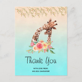 Postal Cuidada Giraffe Watercolor Gracias Postcard