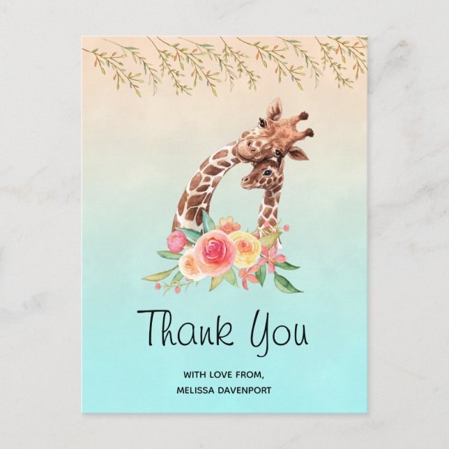 Postal Cuidada Giraffe Watercolor Gracias Postcard (Anverso)