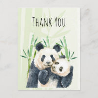 Cuidada Panda Pair Acuarela Gracias Postcard