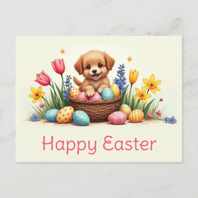 Postal Cuidada Pascua Cachorro de Huevos de Perro Floral (Anverso)