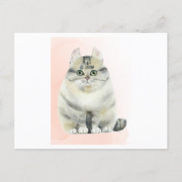 Postal Cuidada pintura acuarela de un gato esponjoso