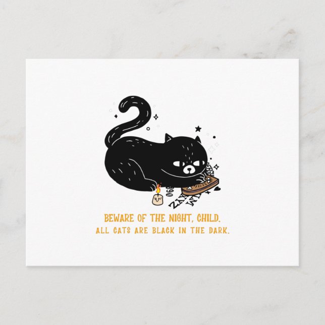 Postal Cuidado con la noche, niño. Todos los gatos son ne (Anverso)