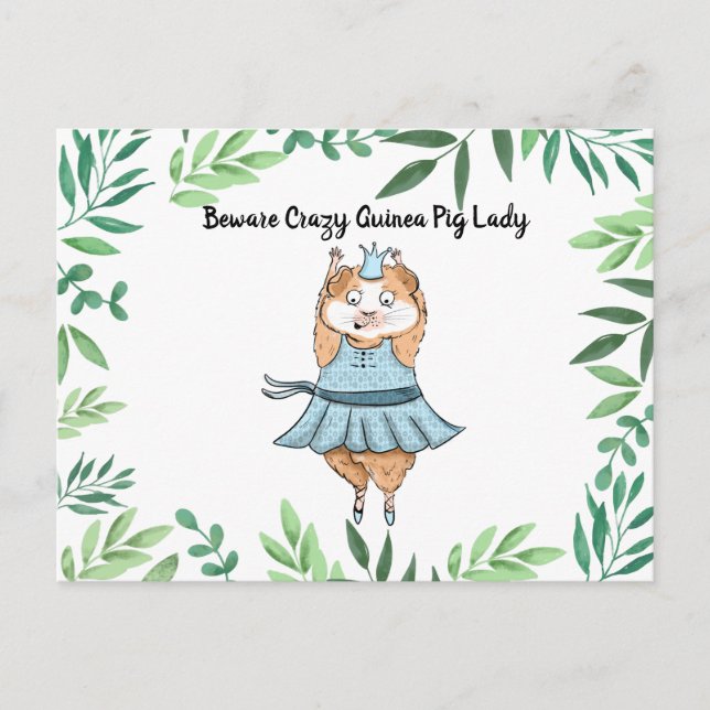 Postal Cuidado Crazy Guinea Cerdo Lady conejillo de India (Anverso)