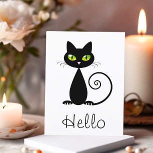 Postal Cuidado gato negro con ojos verdes sentado en Guay