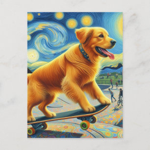 Postal Cuidado Golden Retriever Skateboarding