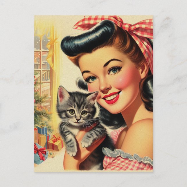 Postal Cuidado Kitten Vintage Pin Up (Anverso)
