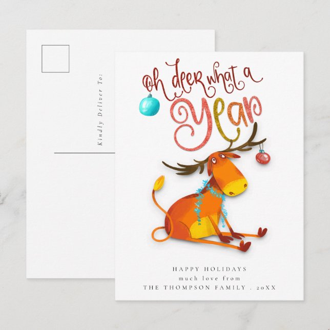 Postal Cuidado Oh Deer Qué Divertido Año (Anverso / Reverso)