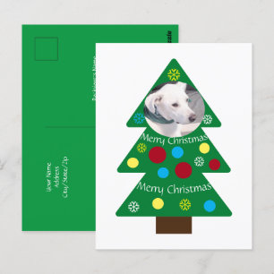Postal Cuidado Perro Blanco Cachorro Árbol de Navidad Col