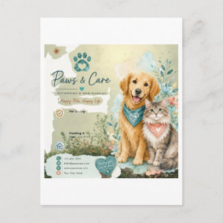 Postal Cuidador de mascotas de perro y gato lindo Saludo