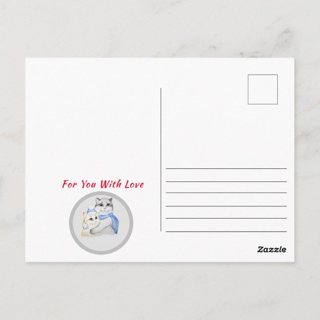 Postal Cuidados gatos de acuarela sobre El día de San Val (Reverso)