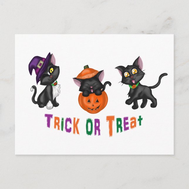 Postal Cuidados gatos de Halloween (Anverso)