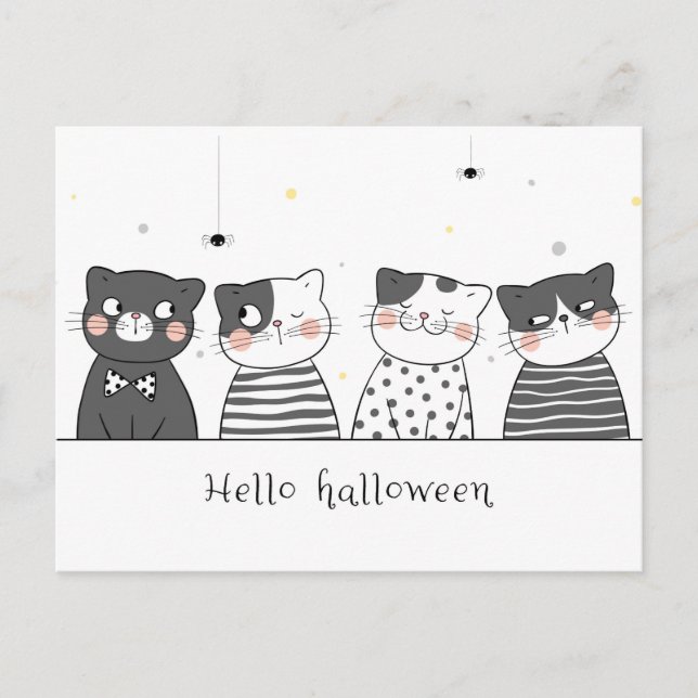 Postal Cuidados gatos de Halloween (Anverso)