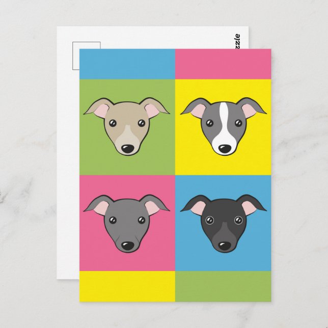 Postal Cuidados Greyhounds Personalizado Colorful Pop Art (Anverso / Reverso)