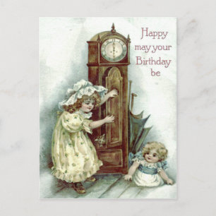 Postal Cuidados niños abuelo Clock Kitten