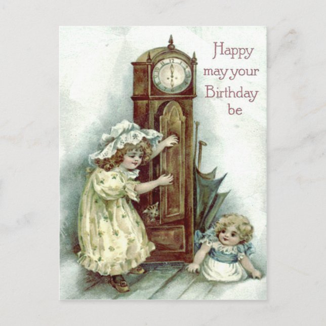 Postal Cuidados niños abuelo Clock Kitten (Anverso)