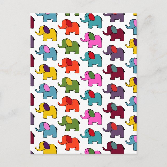 Postal Cuidados personalizados de elefantes coloridos (Anverso)
