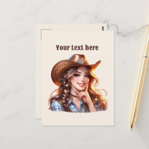 Postal Cuidadosa niña occidental añadir mensaje