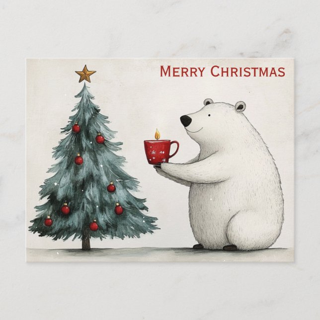 Postal Cuidadoso oso polar navideño navideño caprichoso (Anverso)
