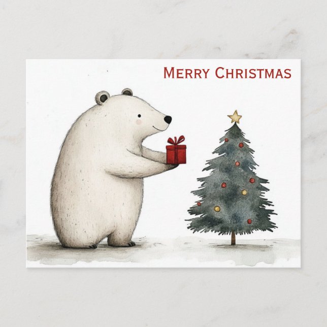 Postal Cuidadoso oso polar navideño navideño caprichoso (Anverso)