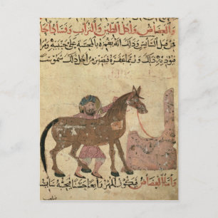 Postal Cuidando al caballo, ilustracion