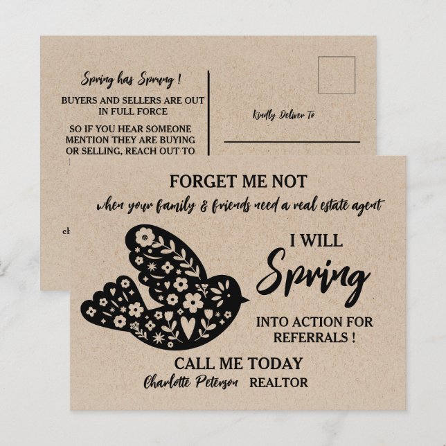 Postal Cultivo de Referidos de Primavera de Rustic Kraft  (Anverso / Reverso)