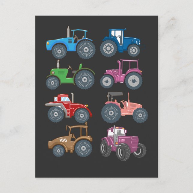 Postal Cultivo de vehículos de granja de niños de tractor (Anverso)
