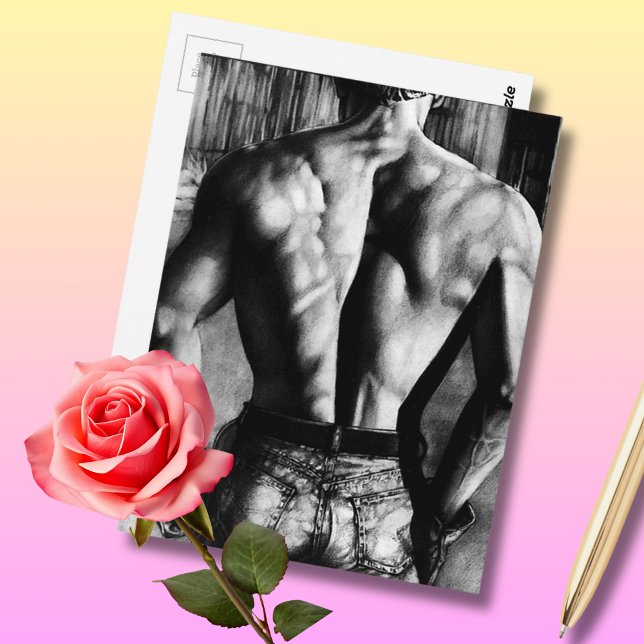 Postal Culturista de Arte Original De vuelta en ajustados (Cool Postcard!! What more could you want?)