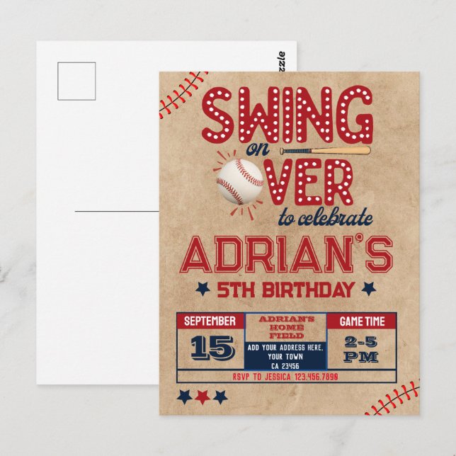 Postal Cumpleañero de béisbol (Anverso / Reverso)