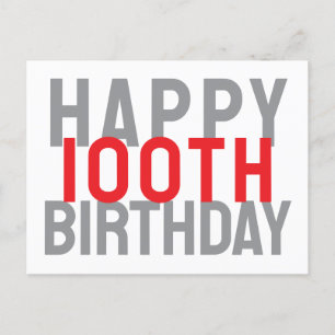 Postal Cumpleaños 100 Rojo Gris Blanco Moderno Feliz