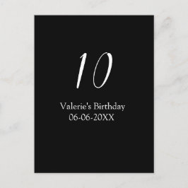 Postal cumpleaños 10 nombre fecha caligrafía blanco negro
