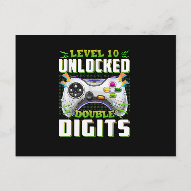 Postal Cumpleaños 10 Para Niño Doble Dígitos Videojugador (Anverso)