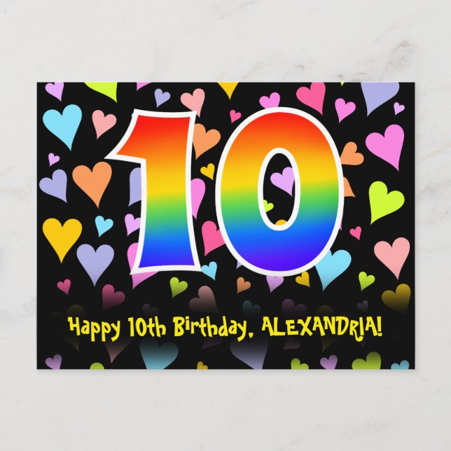Postal Cumpleaños 10: Patrón de Corazones Divertidos, Arc (Anverso)