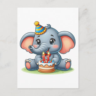 Postal Cumpleaños 11 de elefante lindo