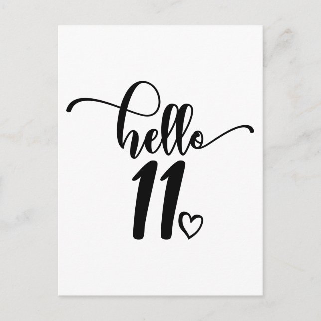 Postal Cumpleaños 11 Niñas Hola Once Bonito 11 Años (Anverso)