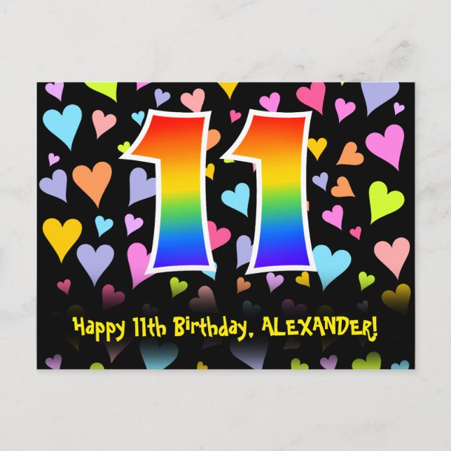 Postal Cumpleaños 11: Patrón de Corazones Divertidos, Arc (Anverso)
