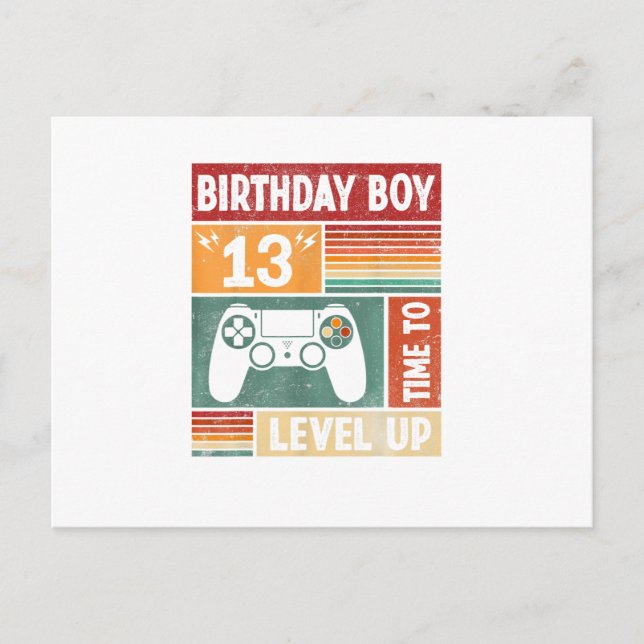 Postal Cumpleaños 13 Niño Hora de Subir de Nivel Videojue (Anverso)